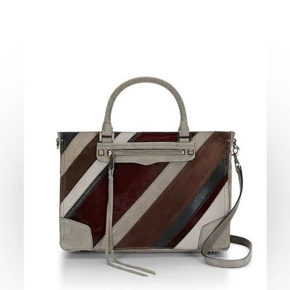 Rebecca Minkoff Striped Leather Satchel in Gray, Brown, Burgundy
